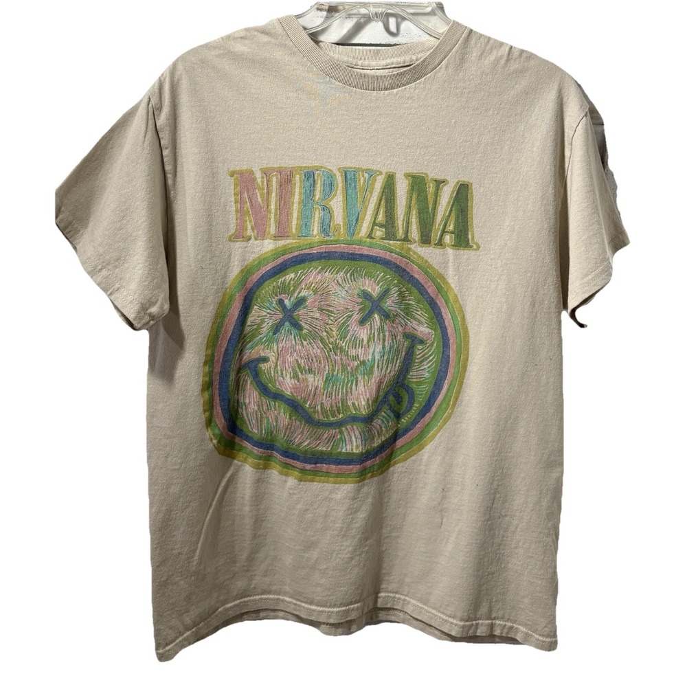 Vtg Style Nirvana Smiley Shirt M Rock Band Grunge Graphic Kurt Cobain Unisex